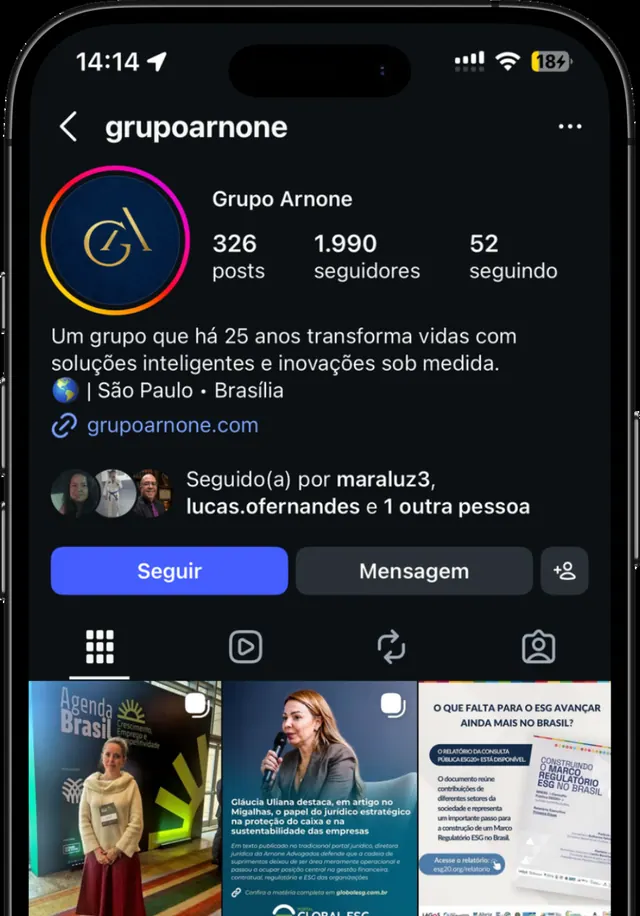 Perfil do Instagram do Grupo Arnone