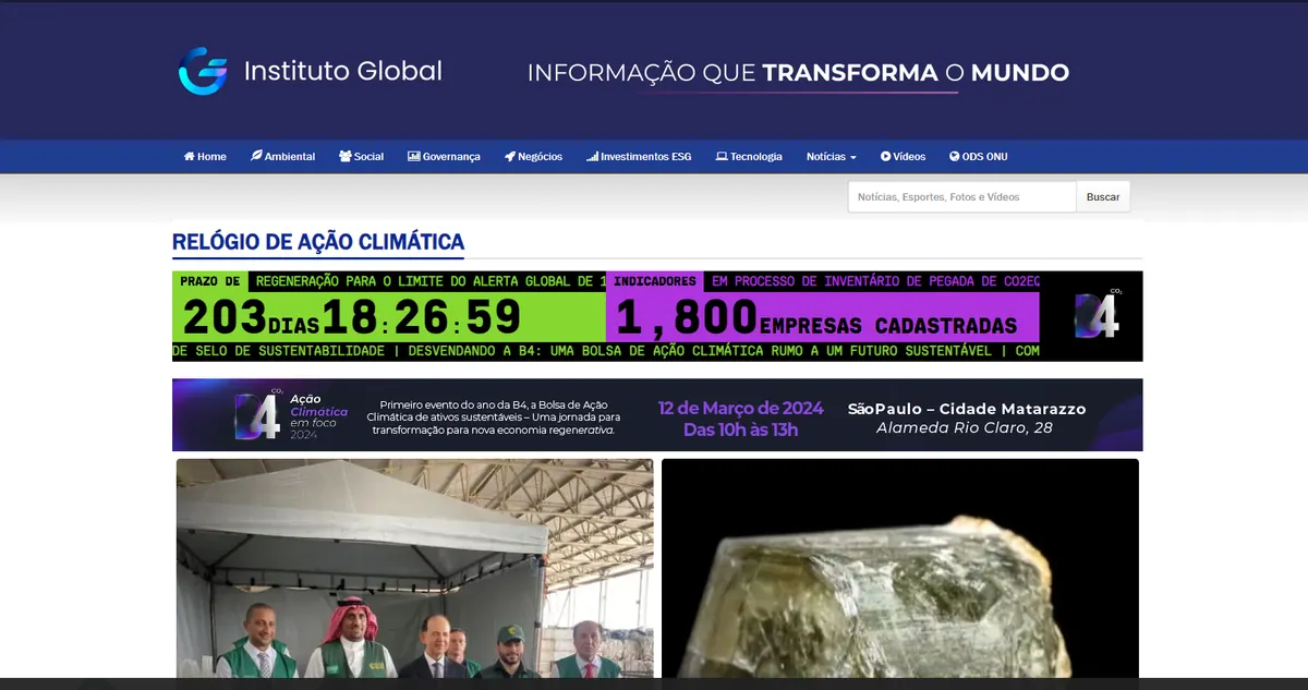 Página inicial do portal de notícias do Instituto Global