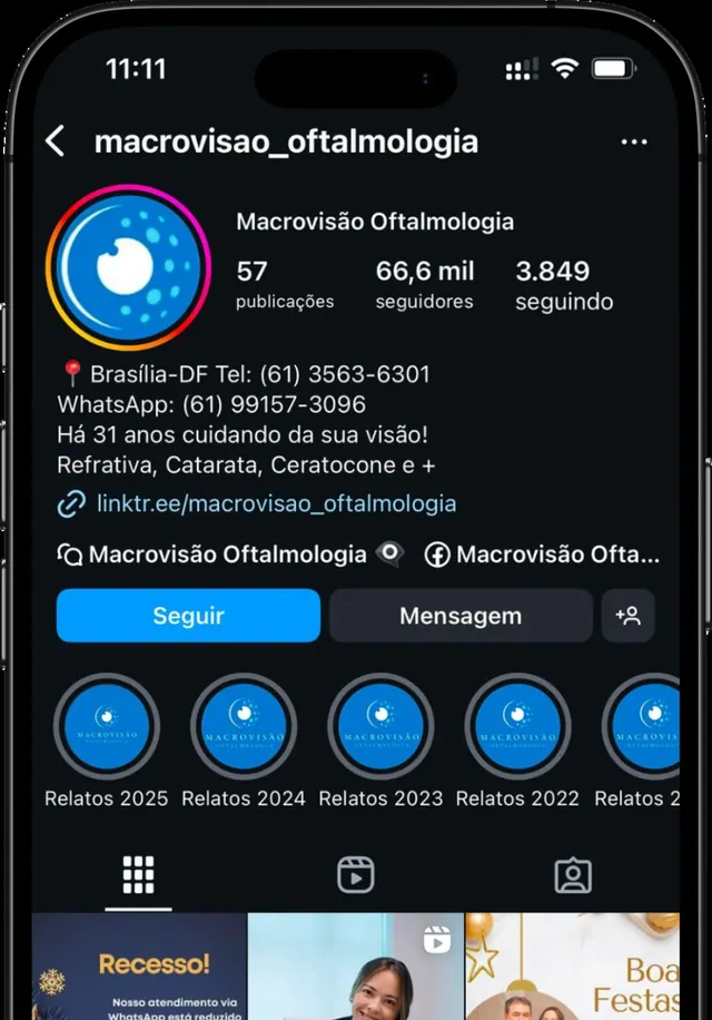 Perfil do Instagram do Hospital Macrovisão Oftalmologia